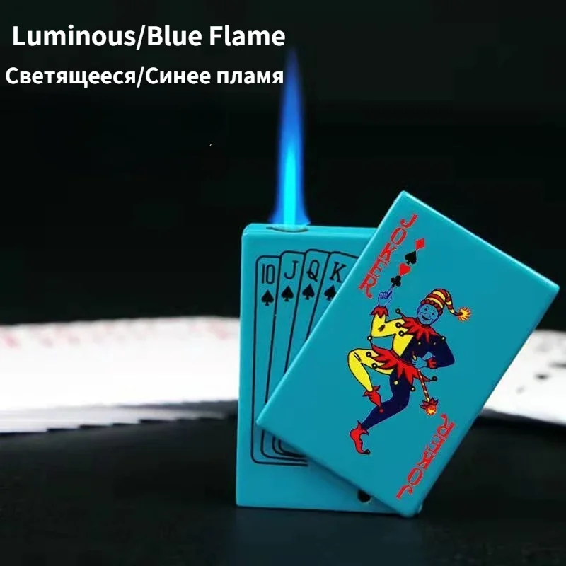 Unusual Creative Counterfeit Lights Playing Cards Jet Lighter Flashlight Turbo Butane Windproof Metal Lighter Fun Toy for Men