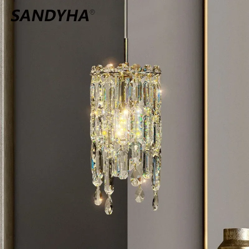 

SANDYHA Nordic Crystal Ceiling Chandelier Transparent Lustre Pendant Light for Dining Table Bedroom Bedside Bar Led Hanging Lamp