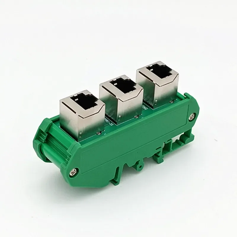 DIN Rail Mount RJ45  8P8C Jacks 3-Way Buss Breakout Board Ethernet Interface Module.