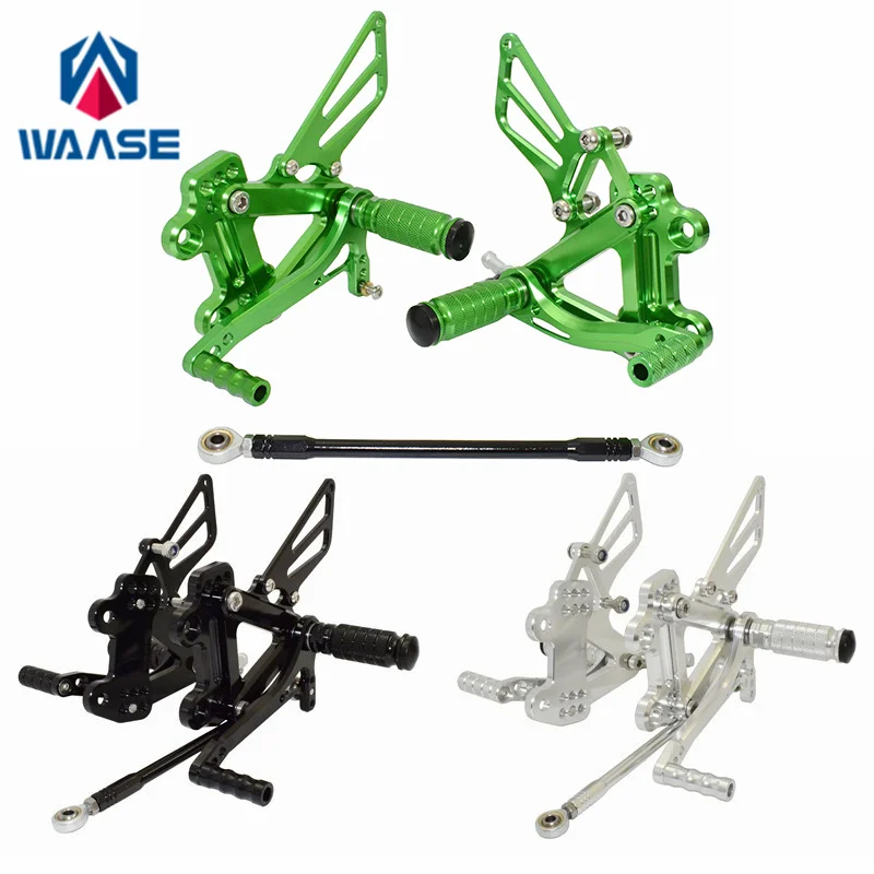 

waase For Kawasaki Ninja ZX-6R ZX6R 98-02 / ZX9R 99-03 / ZZR600 05-08 Adjustable Rider Rearsets Rearset Footrest Foot Rest Pegs