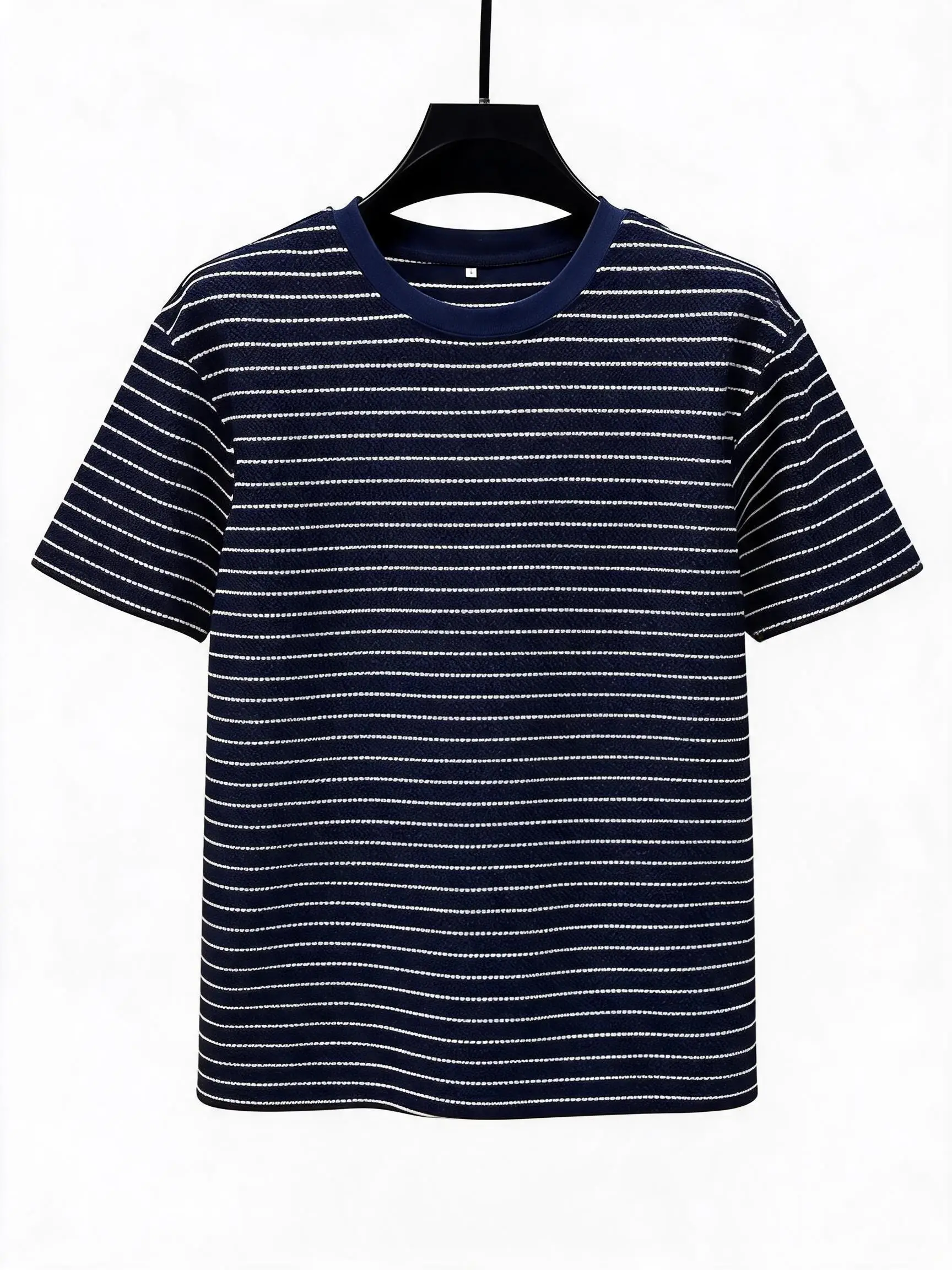 New Summer Fashion Trendy Crew Neck Striped Short Sleeve T-Shirt Men's Casual Loose Sports Breathable High Quality Plus Size Top