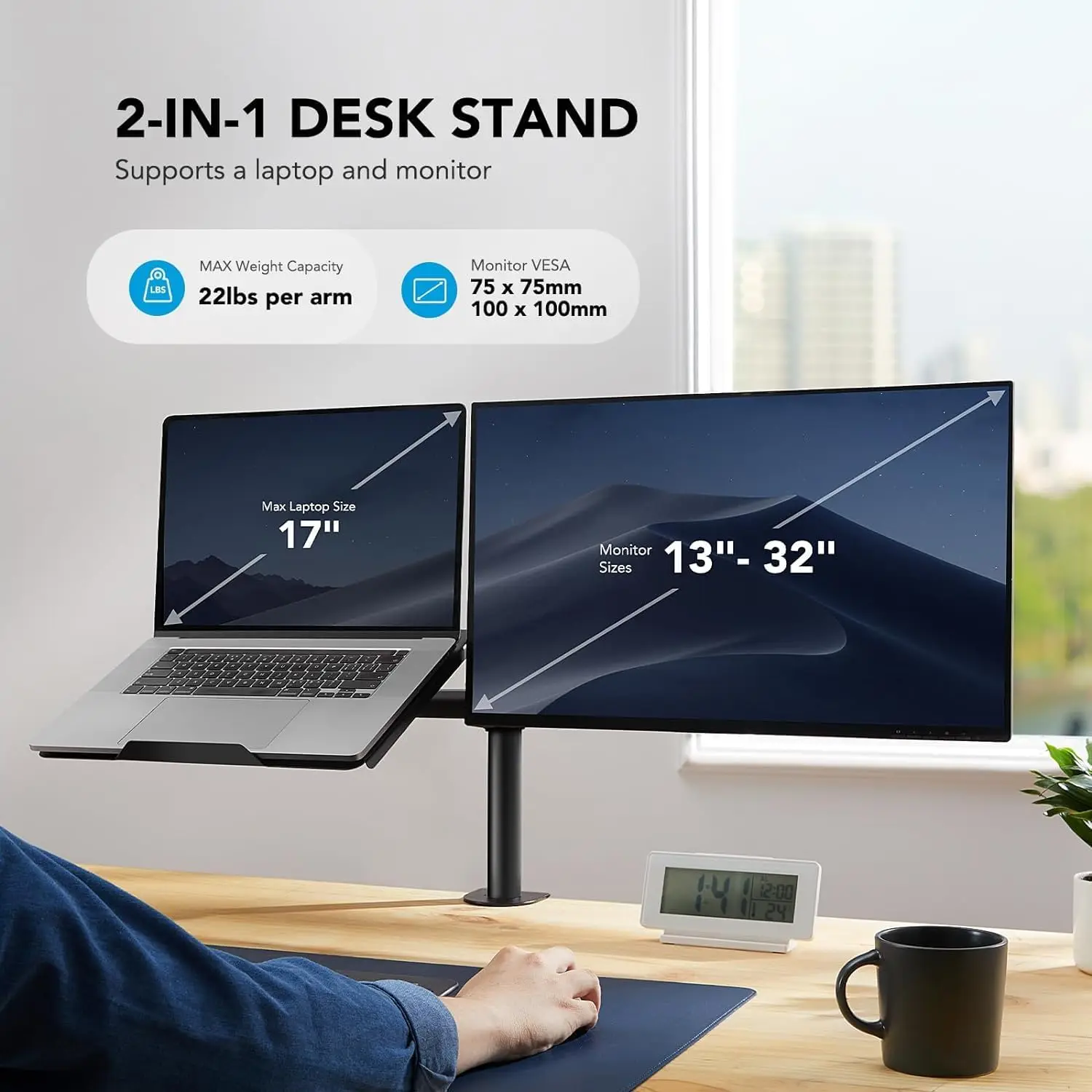 New Dual Arm Laptop Holder Stand Max Vesa 100*100mm Full Motion Monitor Stand Riser Plastic-coated Iron 2-7kg Capacity