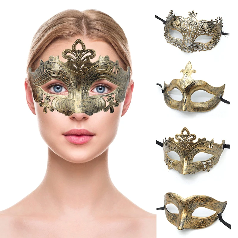 1PC Masquerade Mask Vintage Prince Mask Black Antique Copper Half Face Mask Plastic Halloween Costume Party Mask Women Men