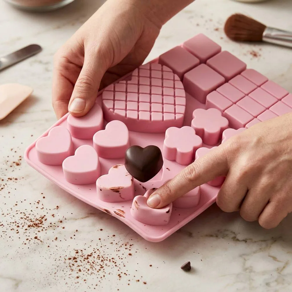 Creative Heart Flower Waffle Silicone Mold 14-Cavity Mixed Shape Cake Decorating Tools Chocolate Candy Jelly Baking Accessories