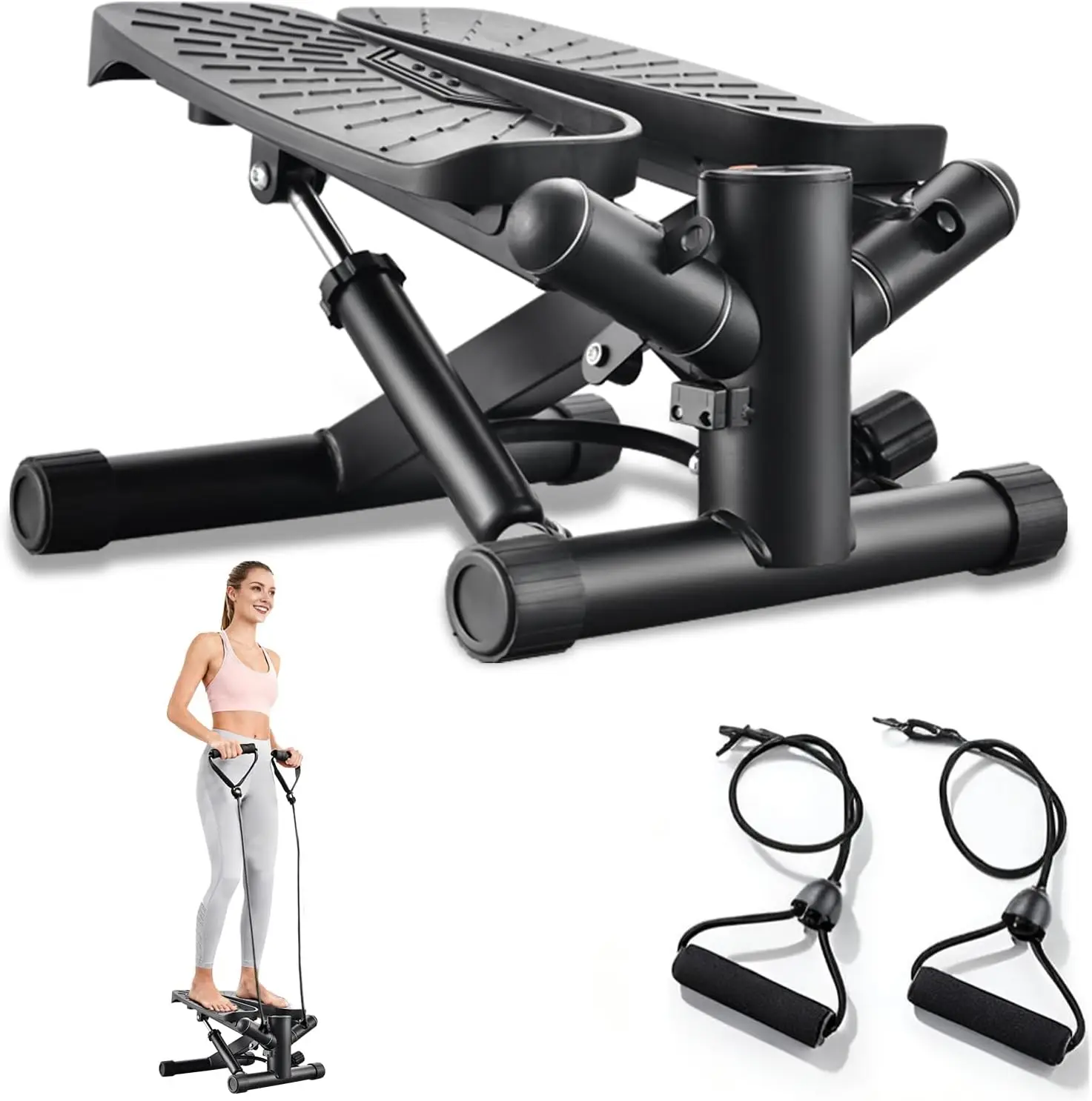 Steppers for Exercise at Home, Mini Stepper with Resistance Bands for Full Body Workout, Portable Stair Stepper for Home, Smooth