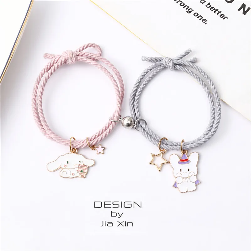 Sanrio Kuromi Mymelody Cinnamoroll Cartoon Cute Couple Bracelet Jewelry Rubber Band Elastic Rope Gifts for Men and Women Kid Toy