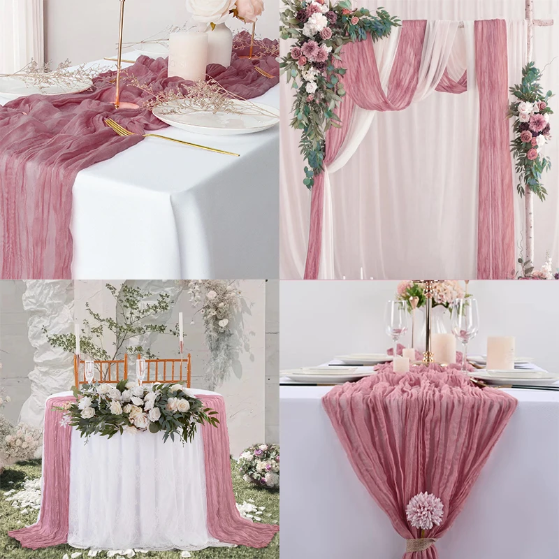 6/10/20pcs Pink Cheesecloth Table Runner Boho Wedding Gauze Tablecloth Rustic Dining Table Reception Bridal Party Decoration