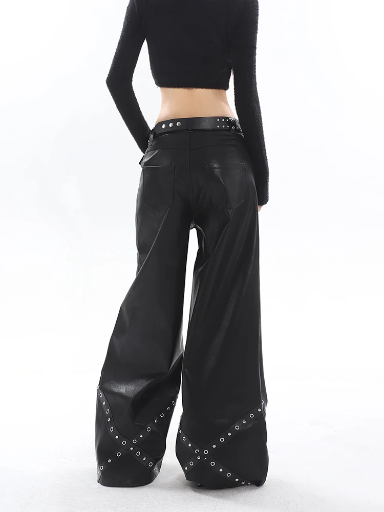 27-46 New Men Women's Clothing Metal Decorative Wide Leg Punk Leather Pants Trousers Lovers Plus Size Singer Costumes