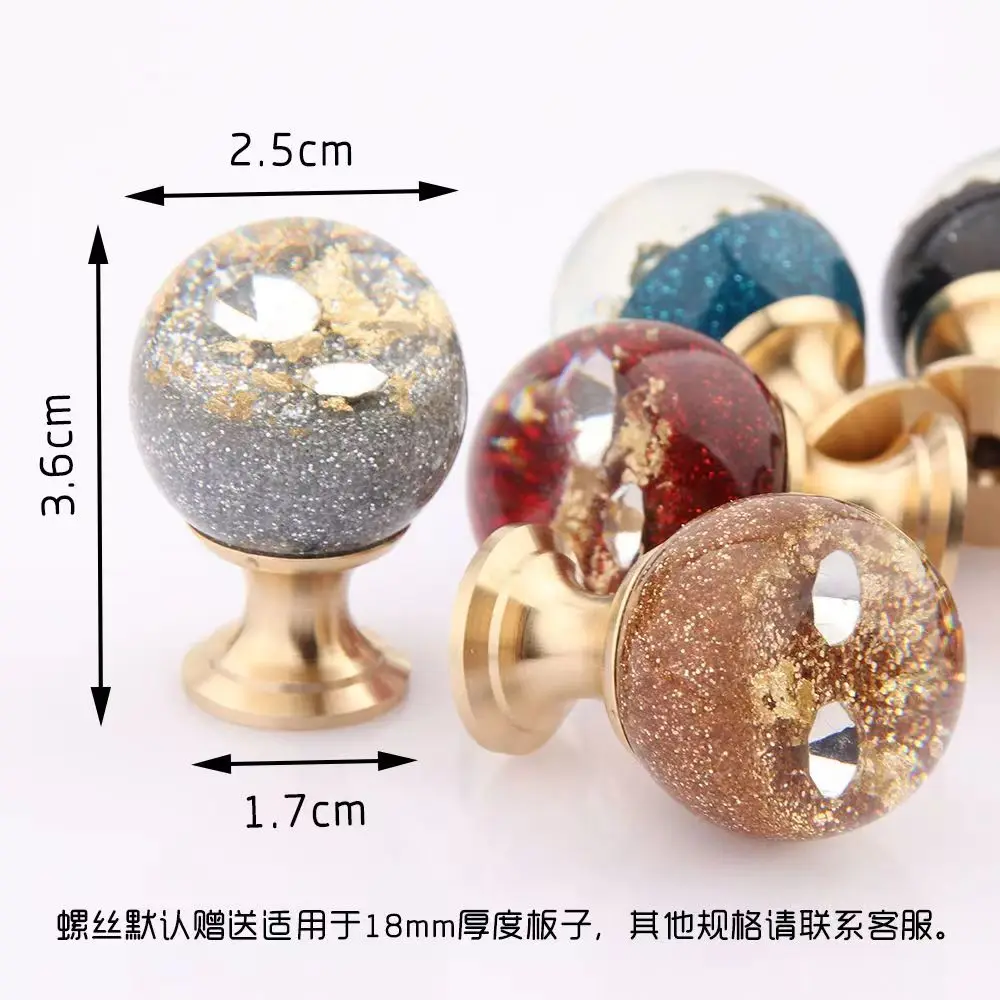 25mm Clear Ball Shape Furniture Handle Drawer Knob Brass Small Handles Cabinet Door Kitchen Wardrobe Cupboard Pulls