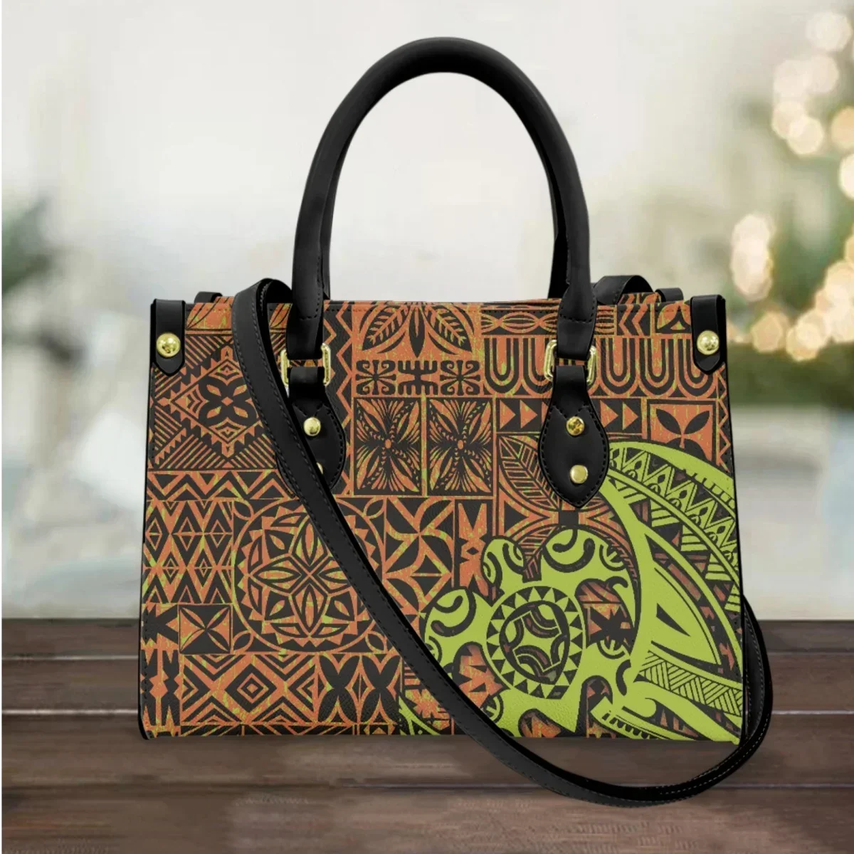 

Turtle Tattoos Brand Design Women Handbag Casual Small Top Handle PU Leather Clutch Hawaiian Polynesian Print Messenger Bag Gift