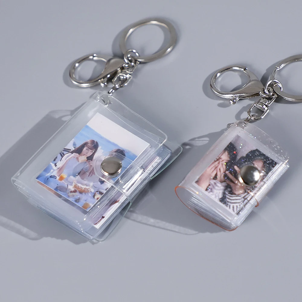 Transparent Mini Small Photo Album Keyring Creative Photos Holder Card Bag 16 Pockets Certificate Photo Storage Box 1/2 Inch