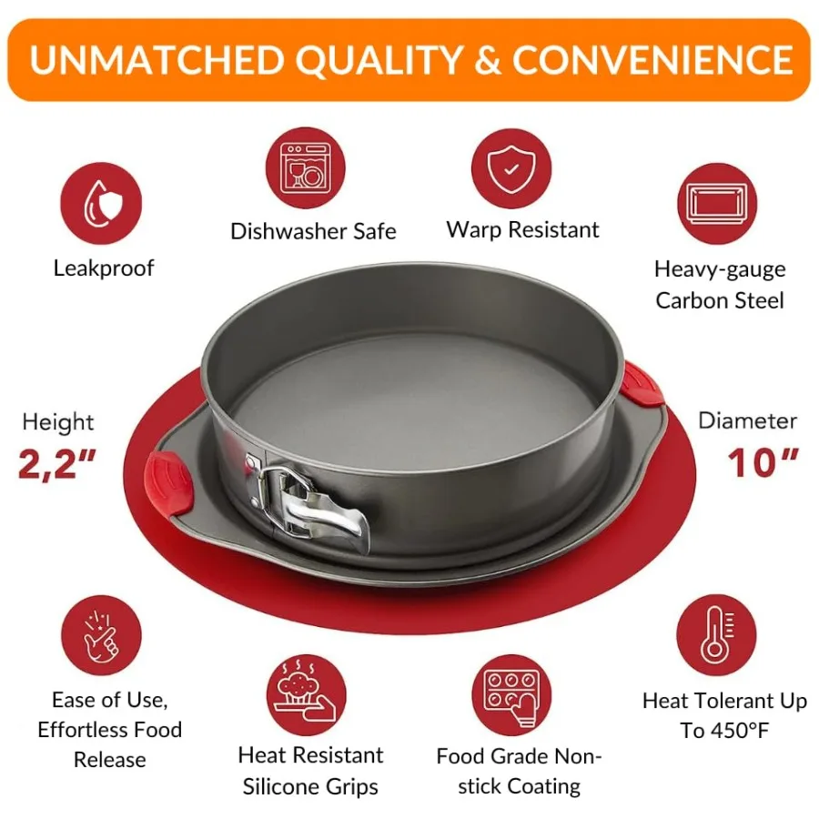 مجموعة الخبز الرئيسية: صينية كيك من السيليكون غير لاصقة مع إطار فولاذي ومقابض ومقلاة سبرينغفورم مقاس 10 بوصة مع مانع للتسرب #3