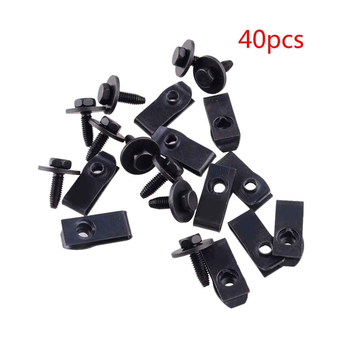 40pcs/Set Black Car Body U Nut Clip M6 Hex 10mm Bolt Screw 147163194 Metal Fit for Ford Truck