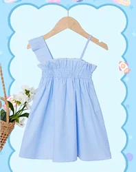 Children's summer fresh blue and white striped suspender dress - comfortable and breathable cotton fabric