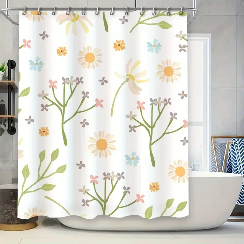 ~O~Spring Floral Shower Curtain Soft Waterproof Fabric Decorative Bathroom Liner for Kids' Bathroom White Green Yellow Purple Co