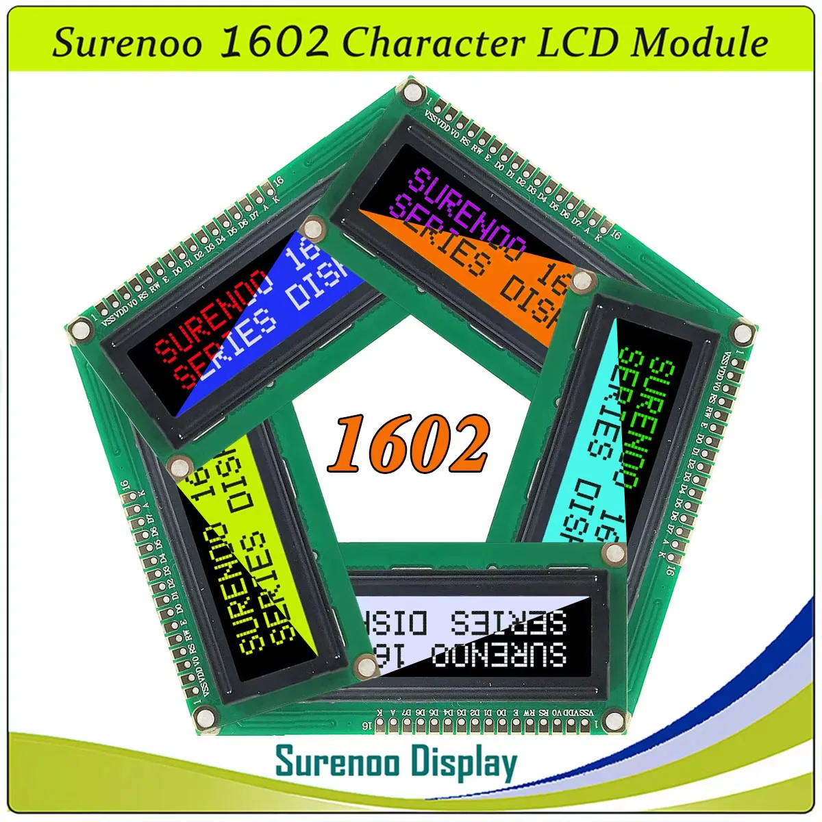 Дисплейный модуль Surenoo 1602 16X2 162 5V 4-битный 8-битный параллельный LCD-экран STN (желтый, зеленый, синий, белый, небесно-голубой)