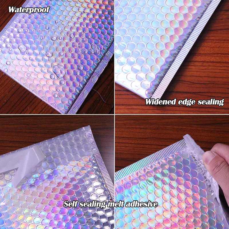 10Pcs/Lot Bubble Mailers Aluminized Bags Laser Envelope Self Seal Postal Gift Packaging Bags Book Shipping Package Colorful Bags