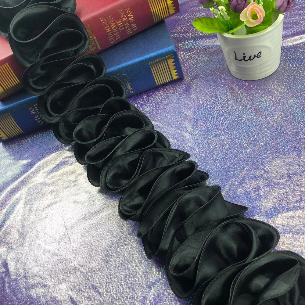 1Yard 10CM Wide Gathered Pleated Satin Lace Wave S Shape Ruffle