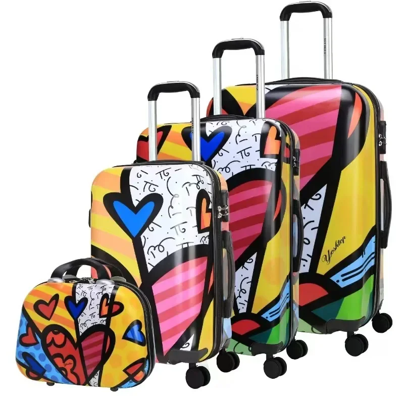 Novas malas chiques Love HeartCarry-on com rodas giratórias, casca dura ABS durável, fecho com zíper para viagens