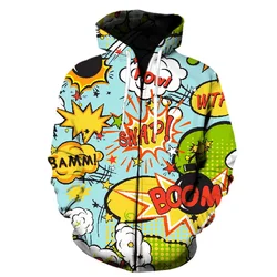 3D Printed Colorful Zipper Pullovers For Men Cartoon Graffiti Pattern Sweatshirts Fashion Long Sleeve Streetwear Tops Hoodies