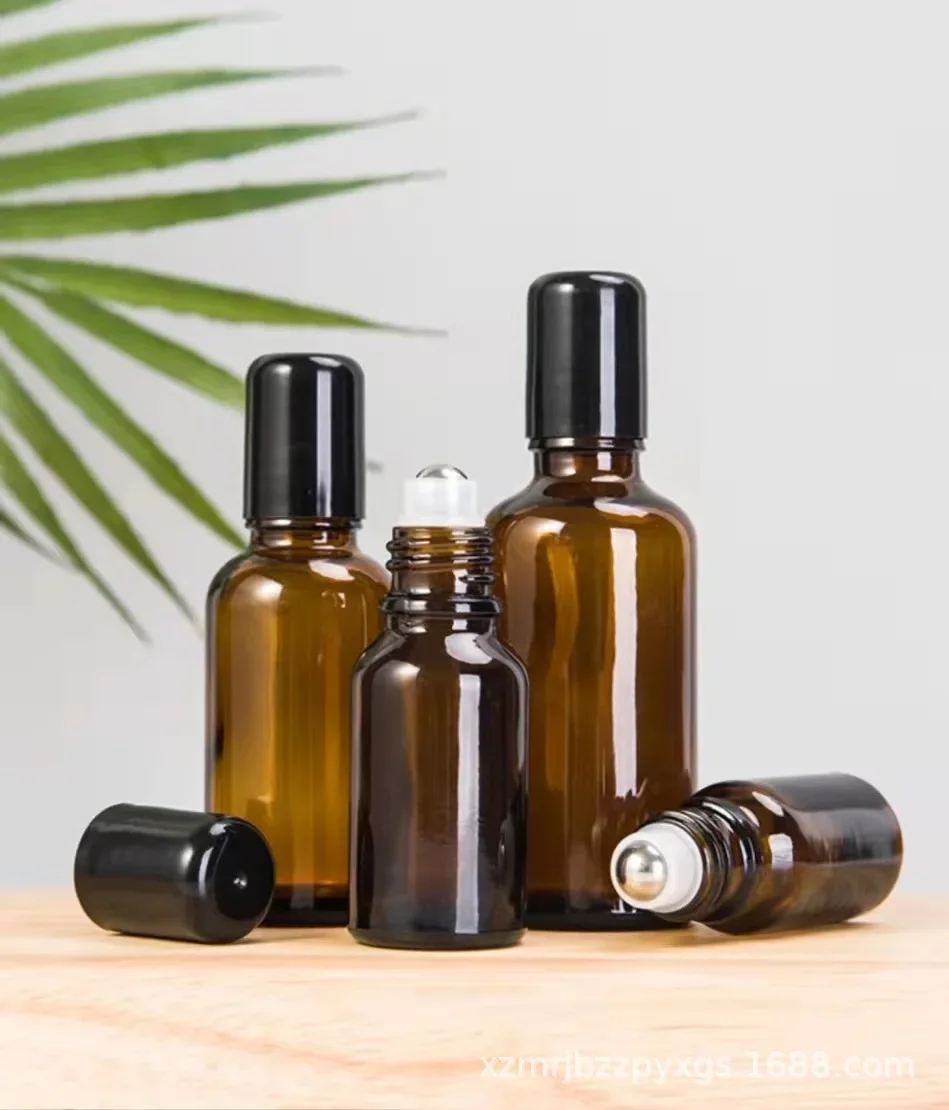 5/10/15/20/30/50/100 ミリリットルアンバーローラーボトルガラス詰め替えエッセンシャルオイル香水ボトルロールオンバイアル空のサンプル容器
