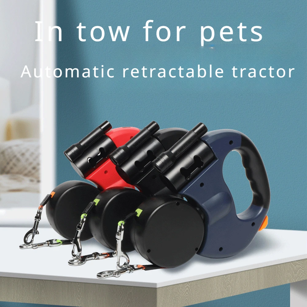 

Automatic retractable two-end pet leash Dog leash with flashlight one tow two easy to walk your dog