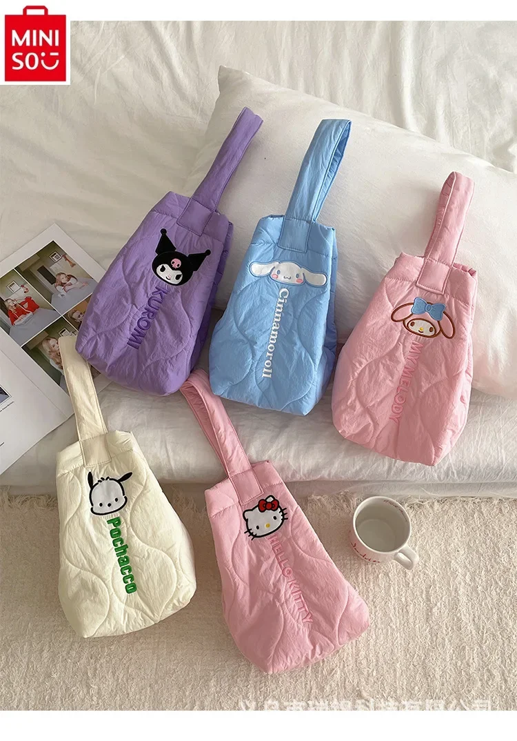 MINISO-Sac à main brodé de dessin animé Kuromi pour femme, portefeuille maman, sac à main polyvalent décontracté, grande capacité, haute qualité, nouvelle mode 2024