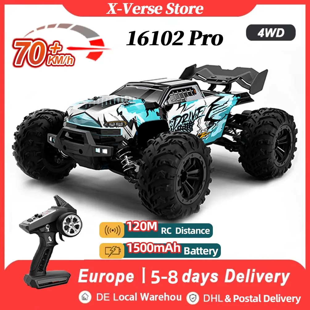 16102 RC Car 4x4 2.4G Brushless 70KM/H High Speed Remote Control Car 1:16 Off Road RC Toys 16101 PRO 4WD For Kid Gifts