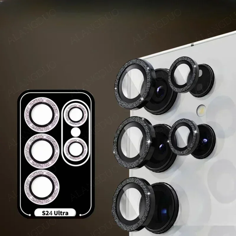 Glitter Camera Protector Glass For Samsung Galaxy S24 Ultra Metal Lens Ring Screen Protector Quick installation S24Ultra S24Plus