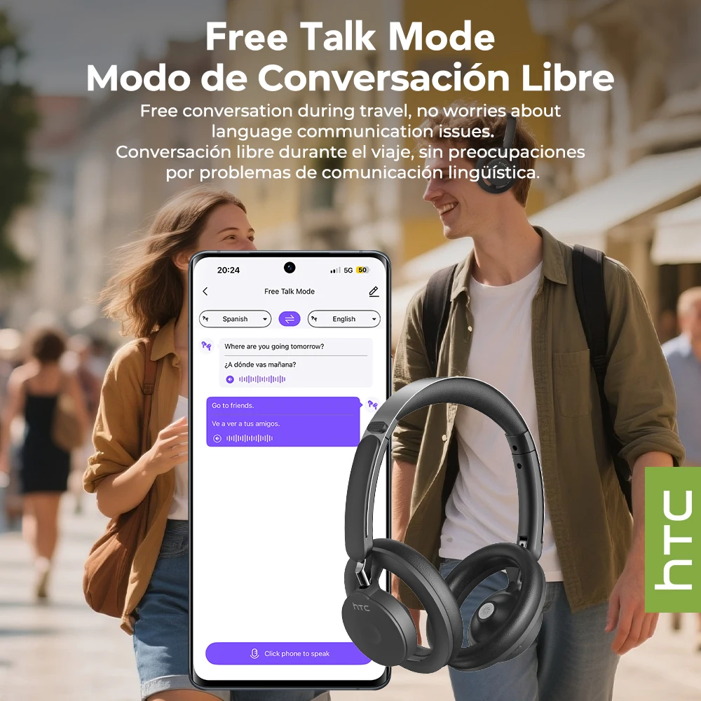 HTC HP06 سماعة رأس بخاصية البلوتوث بلوتوث 6.0 ترجمة سماعات أذن قابلة للطي معلقة 135 لغة ، تطبيق سماعة الرأس ASMR