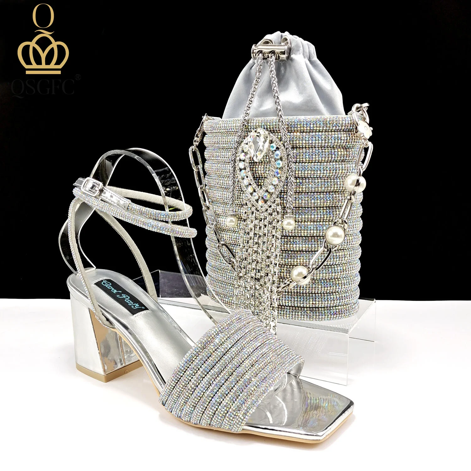 QSGFC Latest Design Shoes and Bag Nigerian Wedding Bags with Sexy Strappy Shoes Ladies Shoes Commuting or Daily Shoes