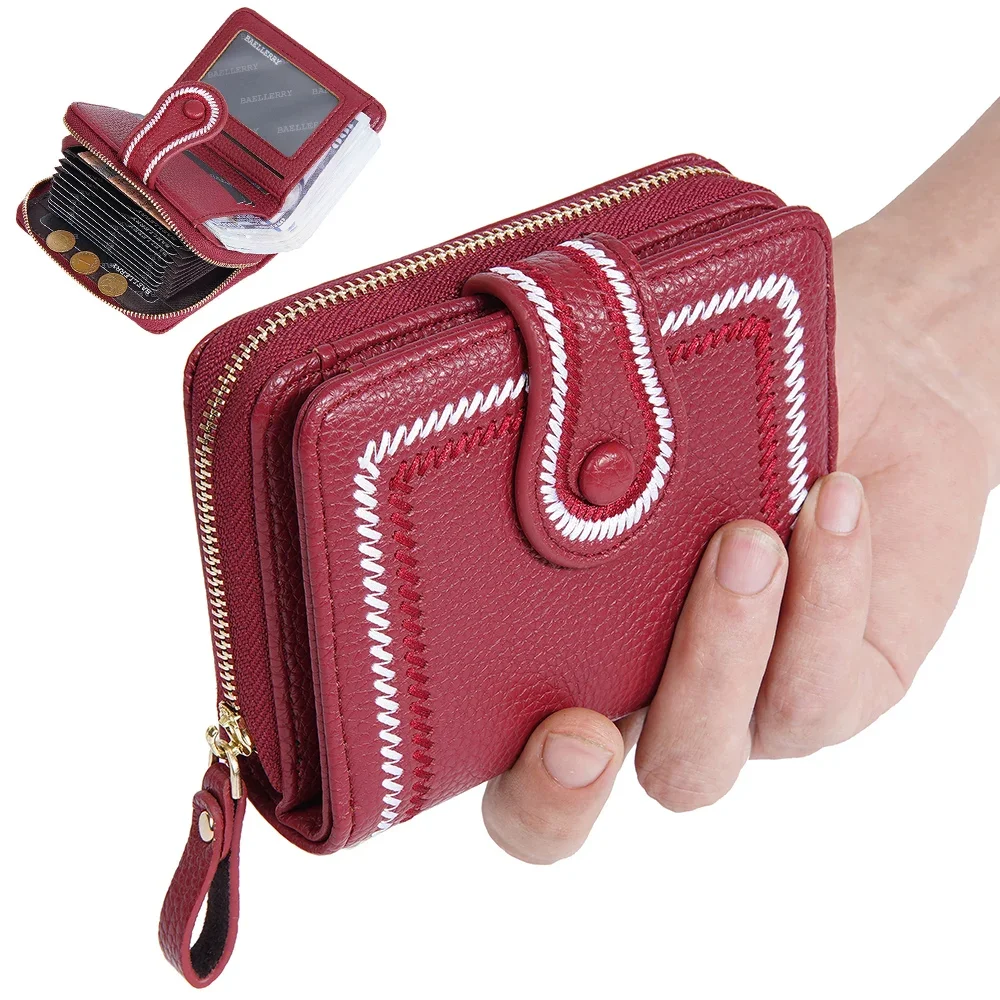 

Women Card Holder Wallet Small Clutch Purse Money Bag Large Capacity Leather Zipper Multi Card Slot Short Coin Purse Red Wallet