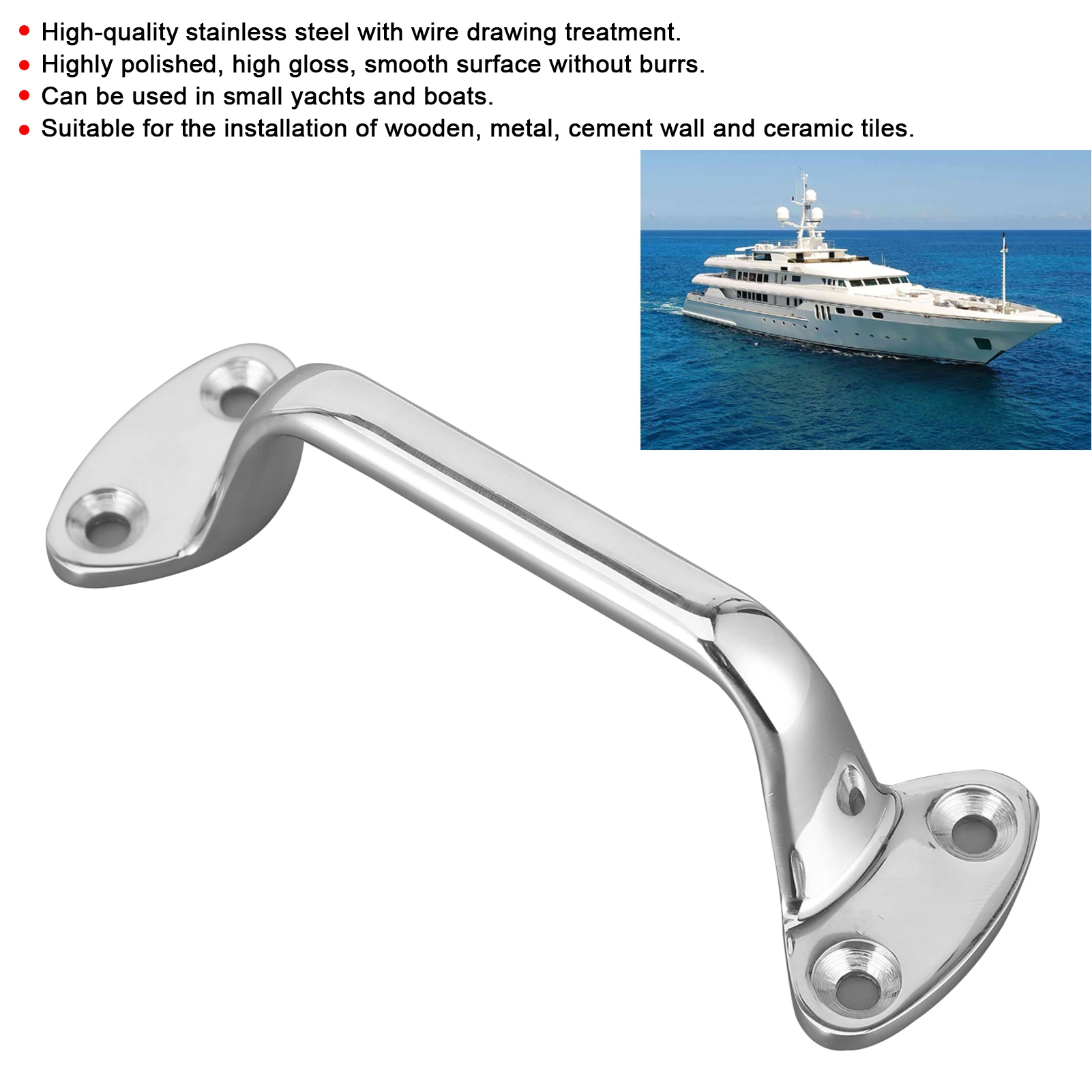 6in Door Grab Handle Handrail Pull Replacement 316 Stainless Steel Marine Hardware for Boat Yacht