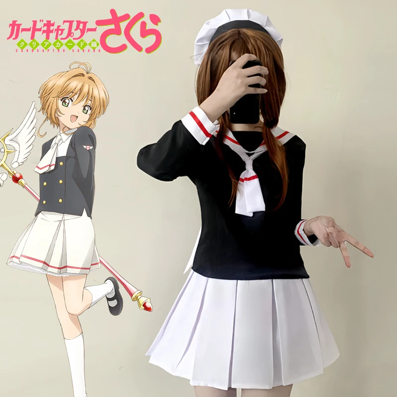 Anime Card Captor Sakura KINOMOTO SAKURA Cosplay Costume Women Shirt Skirt Sailor Suit School Uniform Halloween Clothes