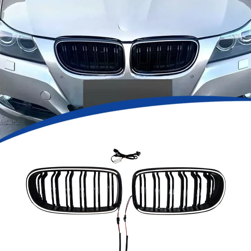

For 2009-2011 BMW 3 Series E90 Late Version Dual Line Luminous LED Gloss Black Racing Grille Body Kit