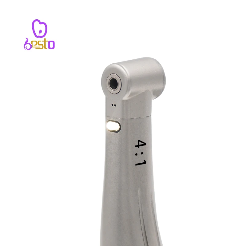 dent al Fiber Optic Contra Angle 4:1 LED Push Button Low Speed Handpiece Green Ring dent al Handpiece