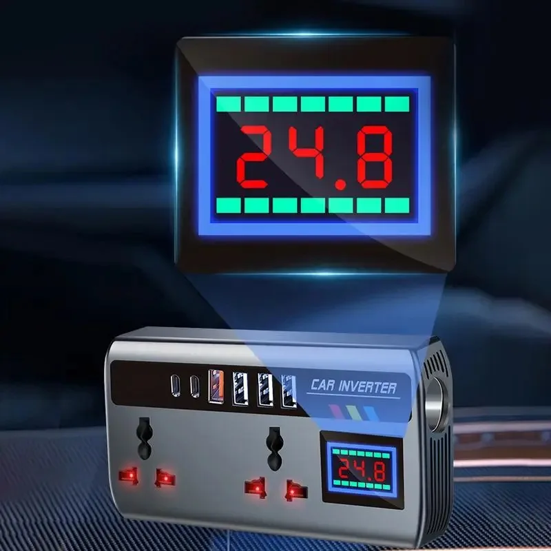 

12V/24V to 220V Car Converter 9 Ports fast Charging Automotive Charger Inverter 3 USB OC3.0 PD 2TYPE-C Ports Power Adapter