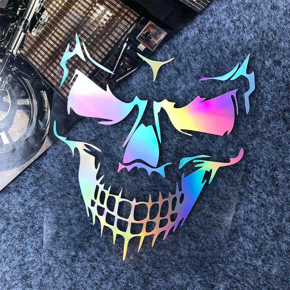 

Skull Head Reflective Laser Rainbow Stickers For Motorcycle Scooter Helmet Windshield Body Decor Vinyl Decals