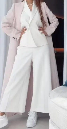 

Formal Women's Suits Blazer 3 Piece Pink Jacket White Pants Vest Single Breasted Peak Lapel Fashion Female Clothing Outfits 2025