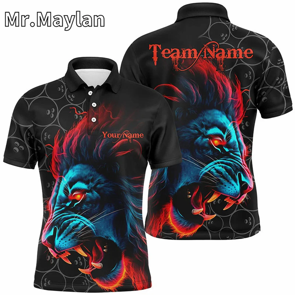 3D Black Men Bowling Polo Shirt Custom Blue Lightning Mens Bowlers Jerseys Bowling Outfits Gift for Bowling Lovers Unisex Tops image 2