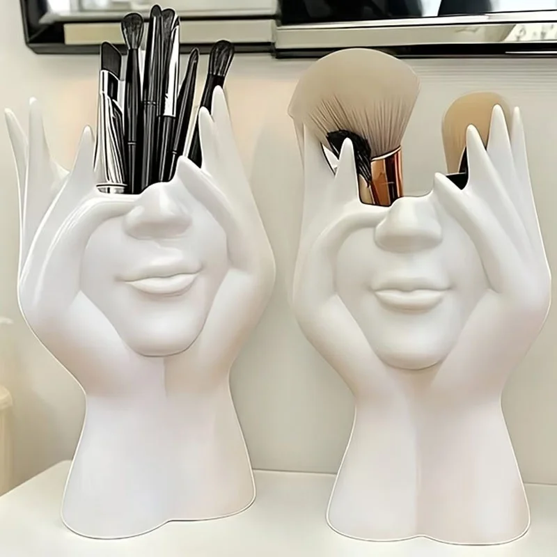 Make-up-Pinselhalter mit Menschlichem Gesicht-Design, Desktop-Dekoration, Vase, Kompatibel mit Make-up- und Augenbrauenstiften, Organizer für Zuhause aus Kunststoff
