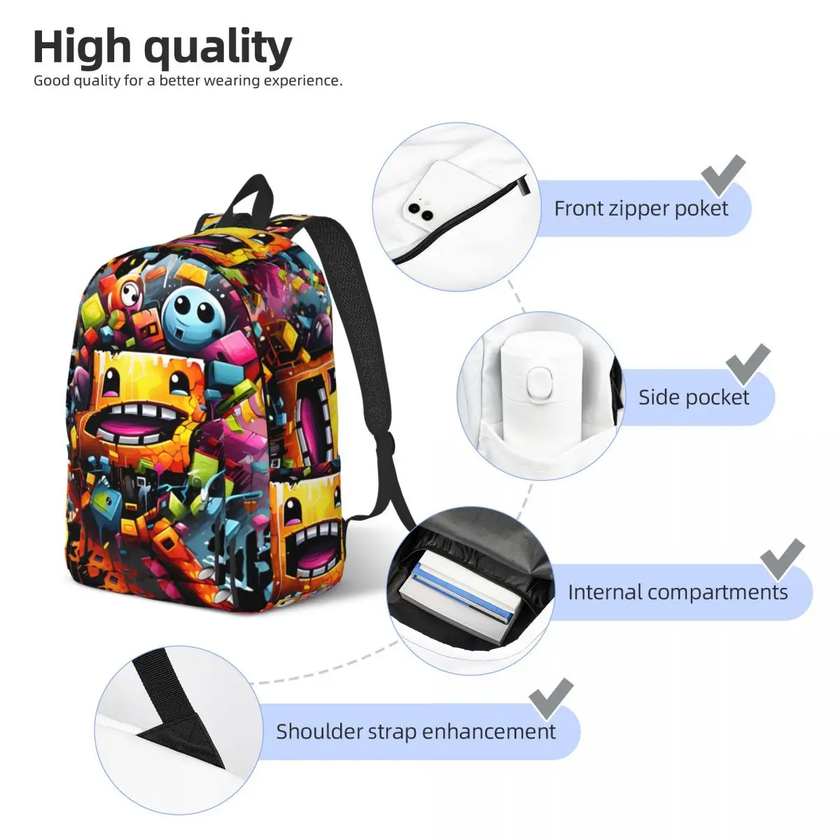 Geometry Cube Gaming Dash mochila para niño y niña, mochila escolar para estudiantes, mochila de día para preescolar, bolsa de jardín de infantes, deportes