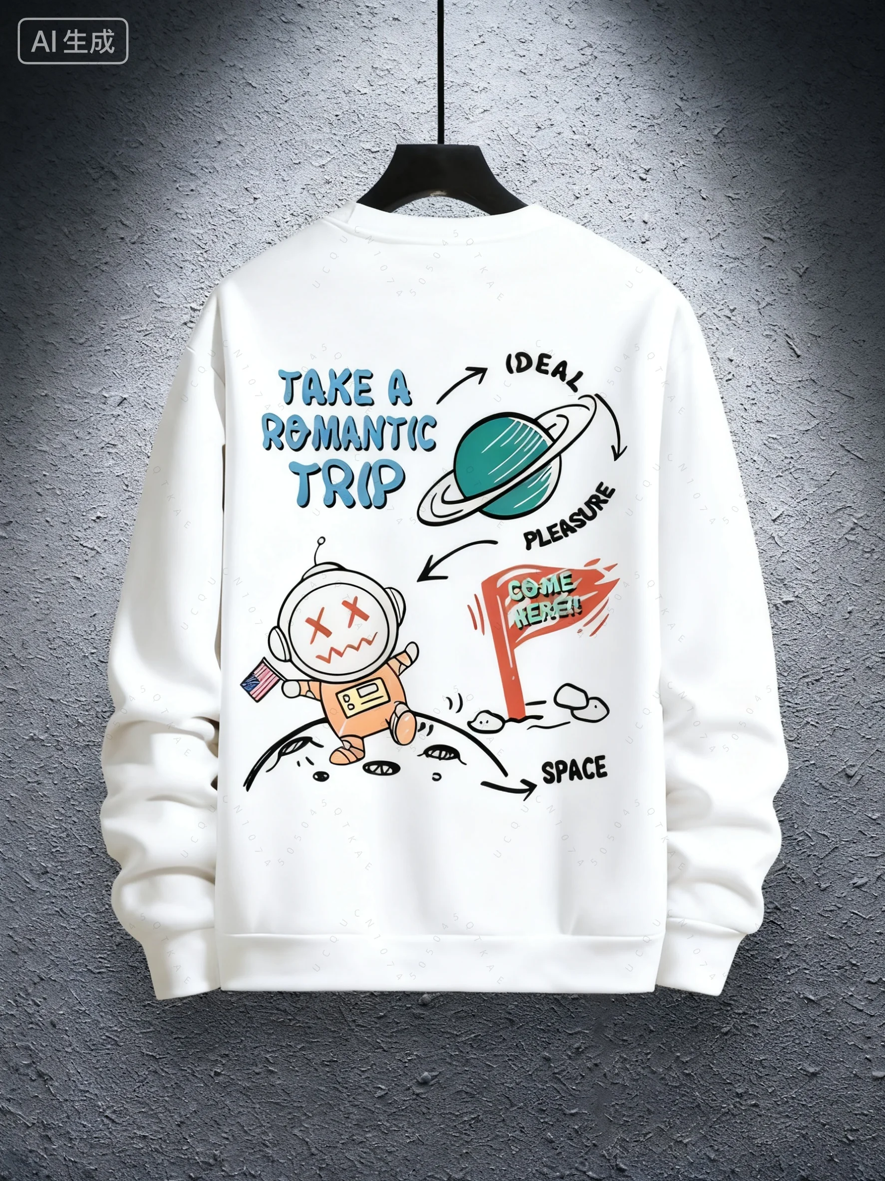 Мужская осенне-зимняя модная повседневная свободная толстовка с длинными рукавами и круглым вырезом с мультяшным принтом космонавта, подарок на Хэллоуин и Рождество