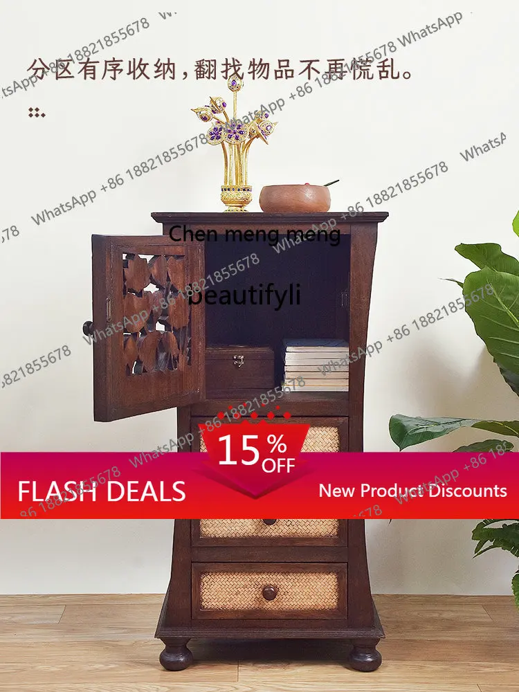 Imitation Bamboo Chest of Drawers Combination Chinese Solid Wood Living Room Side Cabinet with Door Clothes Closet Locker