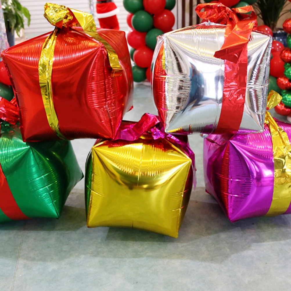 

3Pcs Christmas Gift Box Aluminum Foil Balloons Bright Random Ribbon Colors Xmas Party Balloon Decorations Supplies