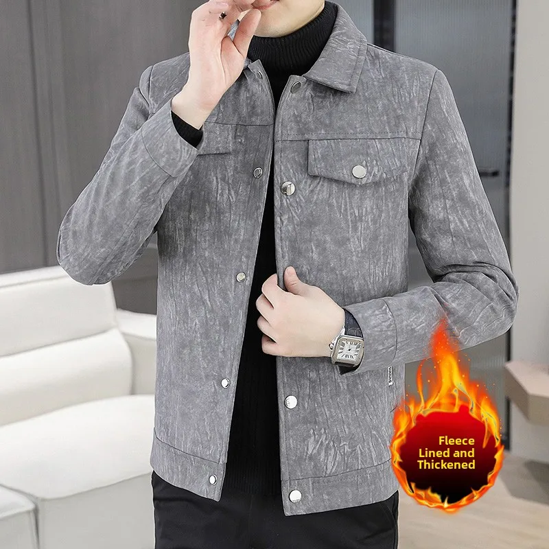 

Мужская модная повседневная куртка на подкладке, осенне-зимняя, новая, в корейском стиле, молодежная, теплая, приталенная, удлиненная.