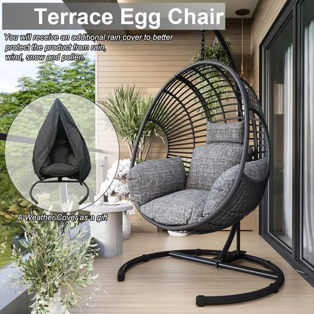 Hanging Egg Chair with Stand - Egg Swing Chair Outdoor Indoor Patio Wicker Chair Swing Hammock Egg Chairs 400lbs Capacity