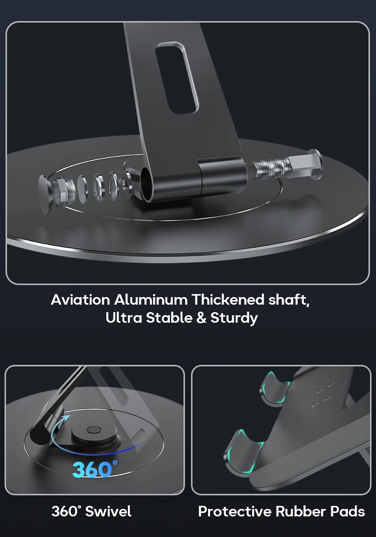 Aluminum Laptop Adjustable Height Bracket with Swivel Base Foldable Laptop Mounting Computer Bracket Portable 360 Laptop Bracket