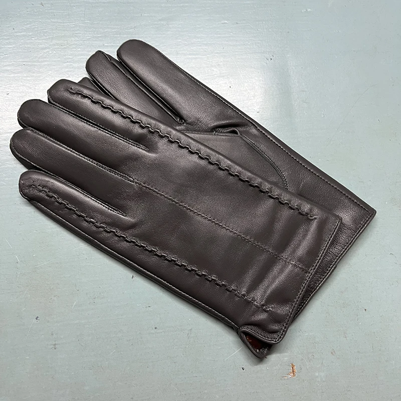 

Men' s Leather Gloves Iron Gray Genuine Leather Glove Warm And Fleece In Autumn And Winter Driving Gloves