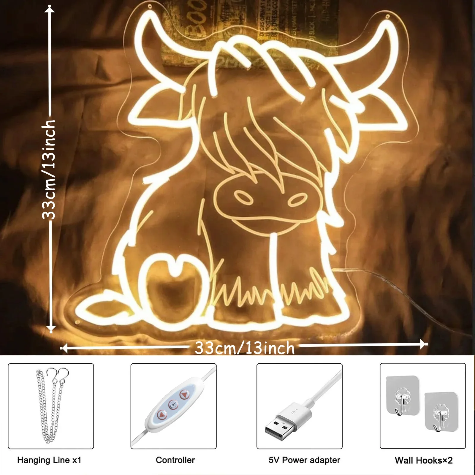  Yak LED Neon Sign USB Dimmable Neon Light Sign for Gameroom Bedroom Bar Livingroom Birthday Party Gift Wall Decoration